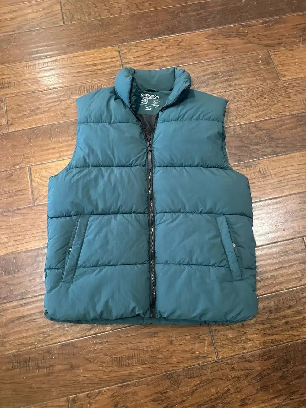 Cotton On Recycled Puffer‎ Vest in Navy Green Medium